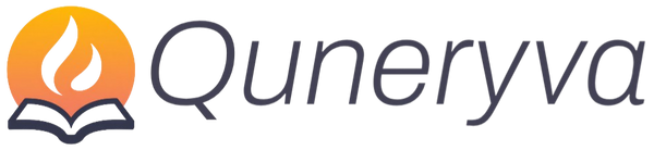 A logo featuring an orange and yellow gradient flame above an open book icon on the left, with the word 'Quneryva' in dark gray text on a solid black background.